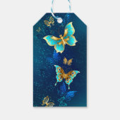 Golden Butterflies op een blauwe achtergrond Cadeaulabel (Achterkant)