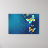 Golden Butterflies op een blauwe achtergrond Canvas Afdruk (Voorkant)