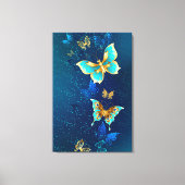 Golden Butterflies op een blauwe achtergrond Canvas Afdruk (Voorkant)