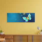 Golden Butterflies op een blauwe achtergrond Canvas Afdruk (Insitu (Woonkamer))