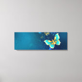 Golden Butterflies op een blauwe achtergrond Canvas Afdruk (Voorkant)