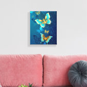Golden Butterflies op een blauwe achtergrond Canvas Afdruk (Insitu (Woonkamer))