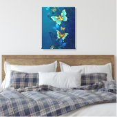 Golden Butterflies op een blauwe achtergrond Canvas Afdruk (Insitu (Slaapkamer))