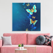 Golden Butterflies op een blauwe achtergrond Canvas Afdruk (Insitu (Woonkamer))