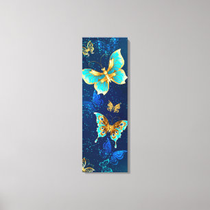 Golden Butterflies op een blauwe achtergrond Canvas Afdruk
