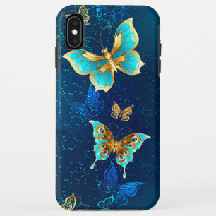 Golden Butterflies op een blauwe achtergrond iPhone XS Max Hoesje