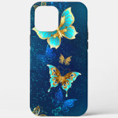 Golden Butterflies op een blauwe achtergrond Case-Mate iPhone Case (Achterkant)