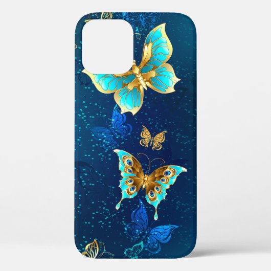 Golden Butterflies op een blauwe achtergrond Case-Mate iPhone Case (Achterkant)