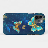 Golden Butterflies op een blauwe achtergrond Case-Mate iPhone Case (Achterkant (horizontaal))