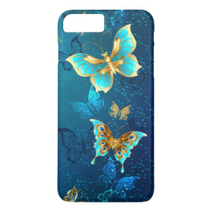 Golden Butterflies op een blauwe achtergrond iPhone 8 Plus / 7 Plus Hoesje