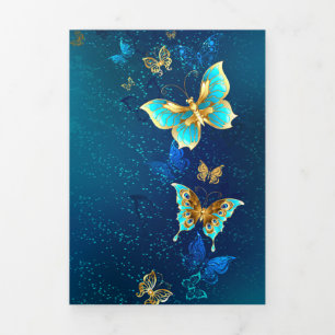 Golden Butterflies op een blauwe achtergrond Drieluik Aankondiging