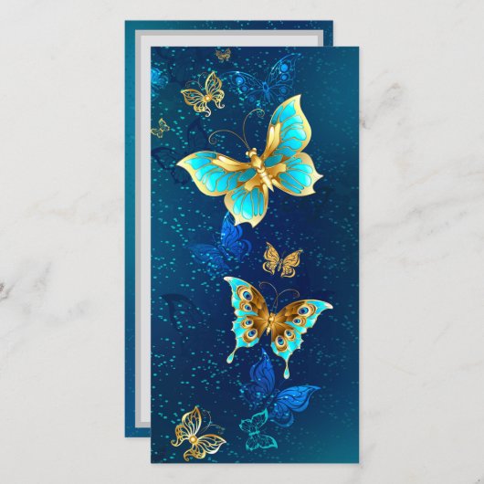 Golden Butterflies op een blauwe achtergrond Feestdagenkaart (Voorkant / Achterkant)