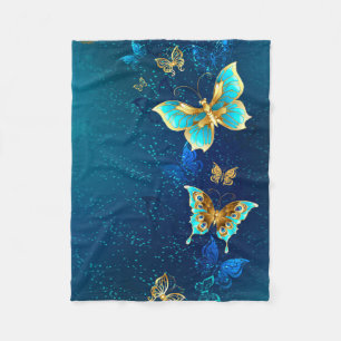 Golden Butterflies op een blauwe achtergrond Fleece Deken