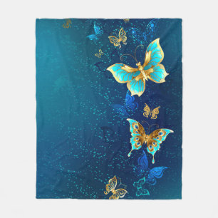 Golden Butterflies op een blauwe achtergrond Fleece Deken