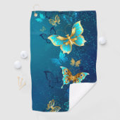 Golden Butterflies op een blauwe achtergrond Golfhanddoek (Insitu)