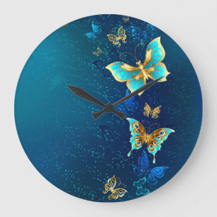 Golden Butterflies op een blauwe achtergrond Grote Klok