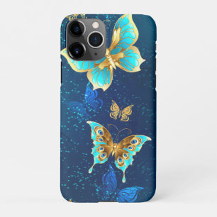 Golden Butterflies op een blauwe achtergrond iPhone 11Pro Hoesje