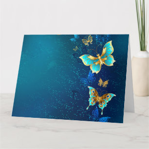 Golden Butterflies op een blauwe achtergrond Kaart