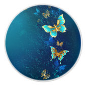 Golden Butterflies op een blauwe achtergrond Keramische Knop (Voorkant)