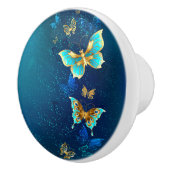 Golden Butterflies op een blauwe achtergrond Keramische Knop (Rechts)
