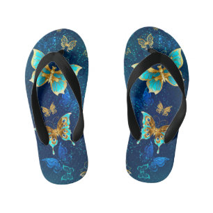 Golden Butterflies op een blauwe achtergrond Kinder Teenslippers