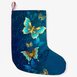 Golden Butterflies op een blauwe achtergrond Kleine Kerstsok