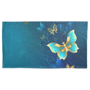 Golden Butterflies op een blauwe achtergrond Kussensloop