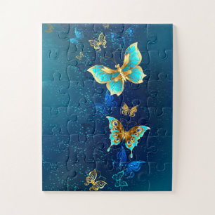Golden Butterflies op een blauwe achtergrond Legpuzzel