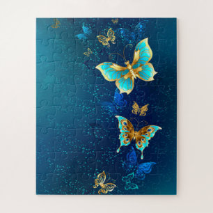 Golden Butterflies op een blauwe achtergrond Legpuzzel