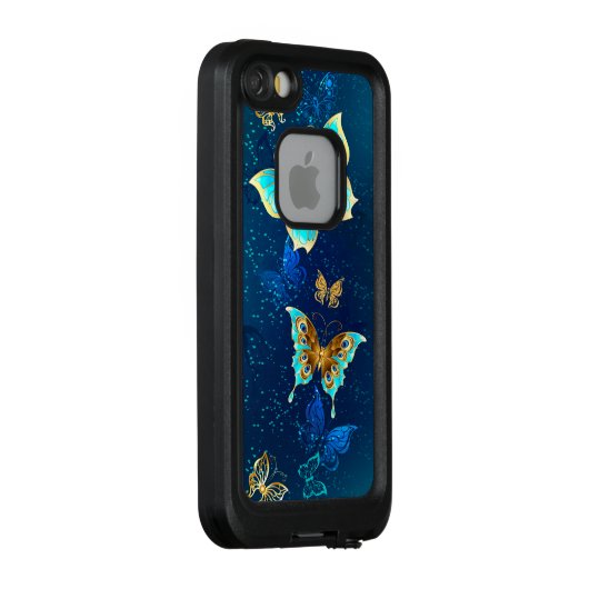 Golden Butterflies op een blauwe achtergrond LifeProof iPhone Hoesje (Achterkant / rechts)