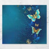 Golden Butterflies op een blauwe achtergrond Likeurfles Etiket (Enkel label)