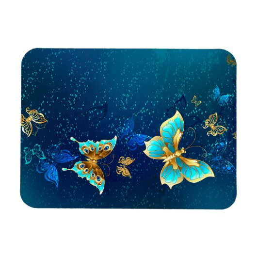 Golden Butterflies op een blauwe achtergrond Magneet (Horizontaal)
