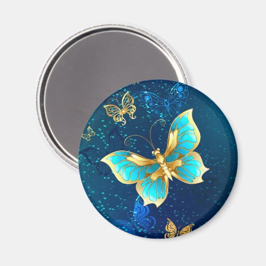 Golden Butterflies op een blauwe achtergrond Magneet (Voorkant / Achterkant)