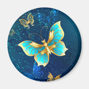 Golden Butterflies op een blauwe achtergrond Magneet