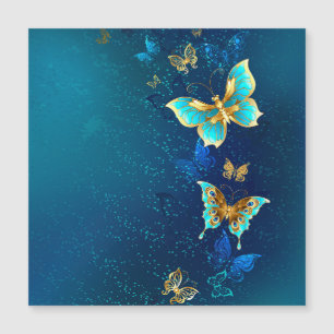 Golden Butterflies op een blauwe achtergrond Magnetische Uitnodiging