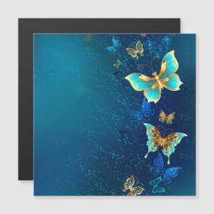 Golden Butterflies op een blauwe achtergrond Magnetische Uitnodiging