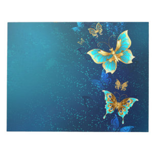 Golden Butterflies op een blauwe achtergrond Notitieblok