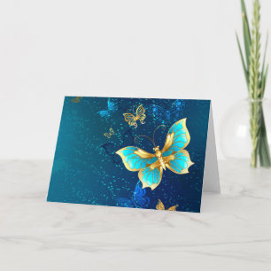 Golden Butterflies op een blauwe achtergrond Notitiekaartje