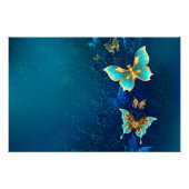 Golden Butterflies op een blauwe achtergrond Perfect Poster (Voorkant)