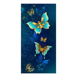 Golden Butterflies op een blauwe achtergrond Perfect Poster