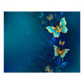 Golden Butterflies op een blauwe achtergrond Perfect Poster (Voorkant)