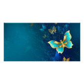 Golden Butterflies op een blauwe achtergrond Perfect Poster (Voorkant)