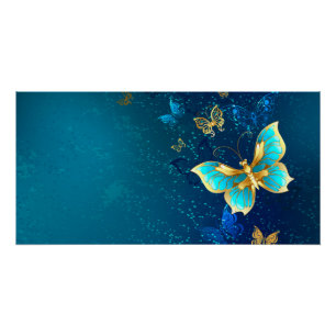 Golden Butterflies op een blauwe achtergrond Perfect Poster