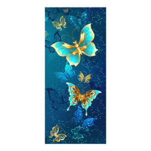 Golden Butterflies op een blauwe achtergrond Reclamekaart