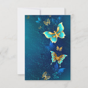 Golden Butterflies op een blauwe achtergrond RSVP Kaartje