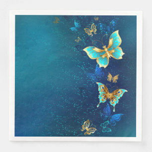 Golden Butterflies op een blauwe achtergrond Servet