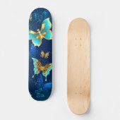 Golden Butterflies op een blauwe achtergrond Skateboard (Voorkant)