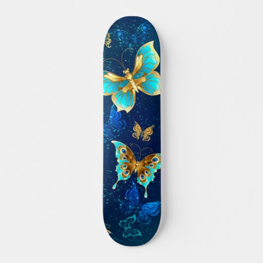 Golden Butterflies op een blauwe achtergrond Skateboard (Voorkant)