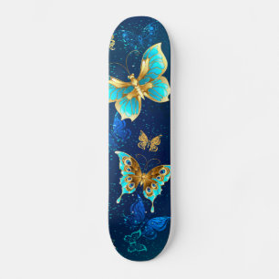 Golden Butterflies op een blauwe achtergrond Skateboard