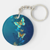 Golden Butterflies op een blauwe achtergrond Sleutelhanger (Achterkant)